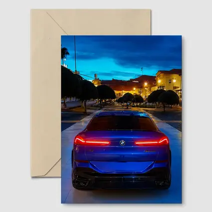 BMW X6M Blue Rear Night City Square