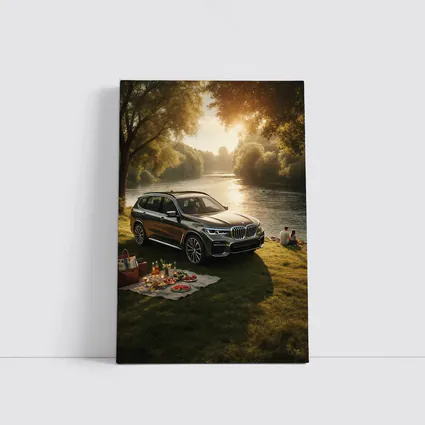 BMW X5 Parked by Sunlit River