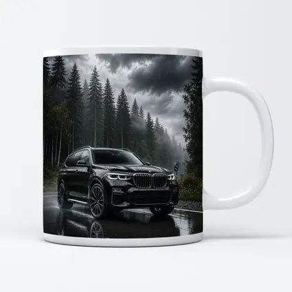 BMW X7 Black SUV Rainy Forest Road