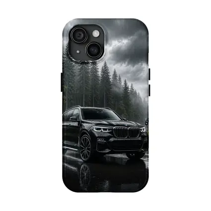 BMW X7 Black SUV Rainy Forest Road