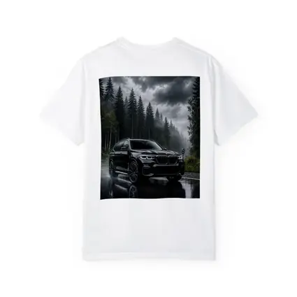 BMW X7 Black SUV Rainy Forest Road