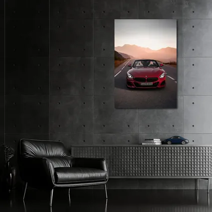 BMW Z4 Red Roadster Mountain Sunset Road