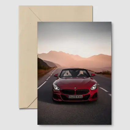BMW Z4 Red Roadster Mountain Sunset Road