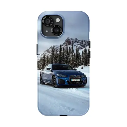 BMW i4 M50 Blue Snow Mountain Road