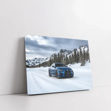 BMW i4 M50 Blue Snow Mountain Road