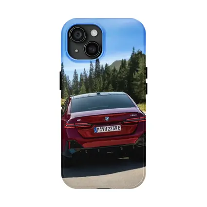 BMW i5 M60 Red Sedan Mountain Road