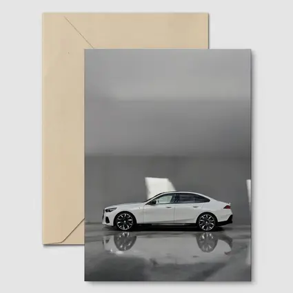 BMW i5 Sedan White Minimalist Concrete Setting
