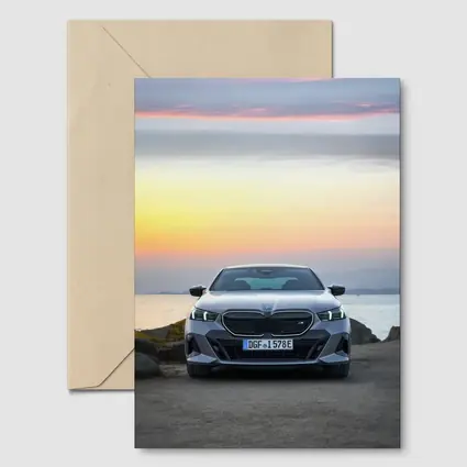 BMW i5 M60 Sunset Coastal Front View