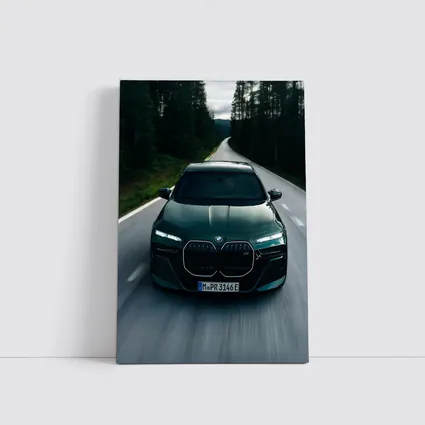BMW i7 M70 Dark Green Forest Road