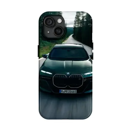 BMW i7 M70 Dark Green Forest Road