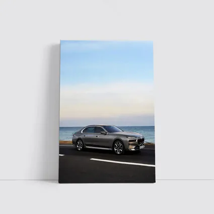BMW i7 Gray Sedan by the Ocean