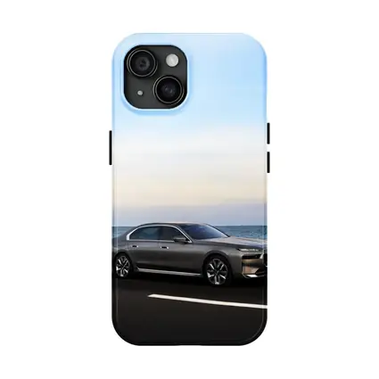 BMW i7 Gray Sedan by the Ocean