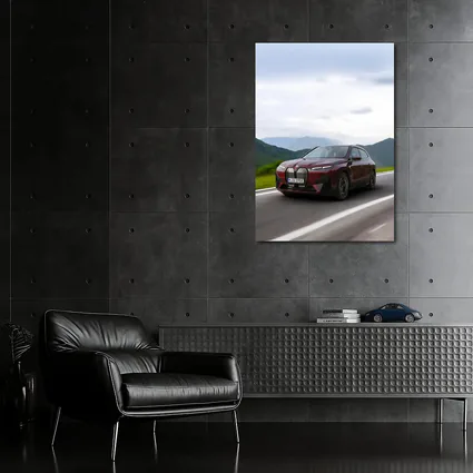 BMW iX Red SUV Mountain Road Drive
