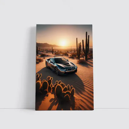 BMW i8 Parked in Desert at Sunset