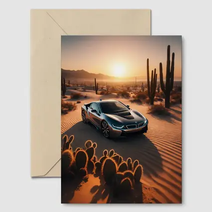 BMW i8 Parked in Desert at Sunset