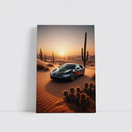 BMW i8 Parked in Desert at Sunset