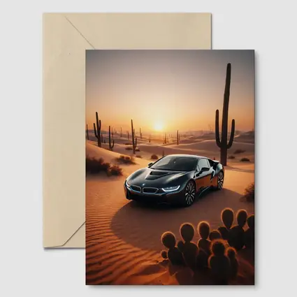 BMW i8 Parked in Desert at Sunset