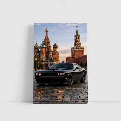 Dodge Challenger Black at Red Square Moscow