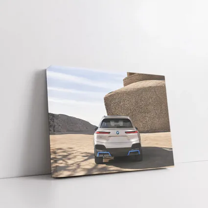 BMW iX Rear View Desert Stone Structure