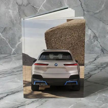 BMW iX Rear View Desert Stone Structure
