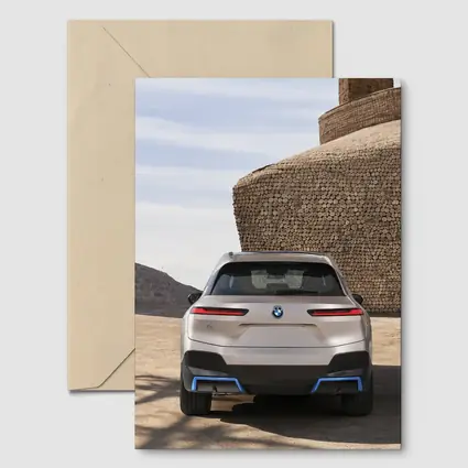 BMW iX Rear View Desert Stone Structure