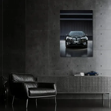 BMW iX Black Front View Dark Garage