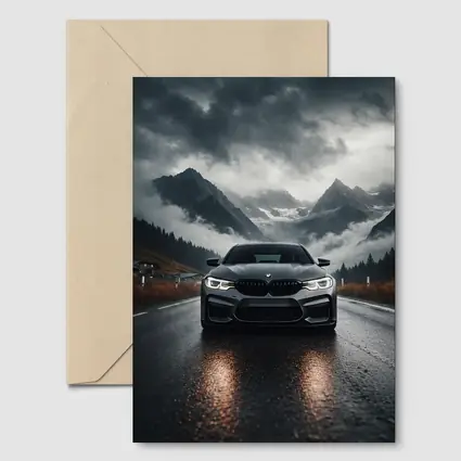 BMW M5 on Rainy Mountain Road