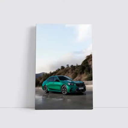 BMW M5 Green Sedan Hillside Setting