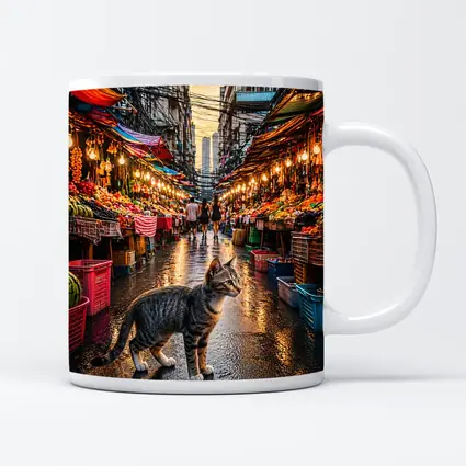 Tabby Cat Bangkok Street Market Sunset