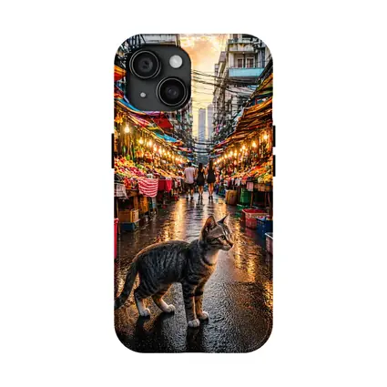 Tabby Cat Bangkok Street Market Sunset