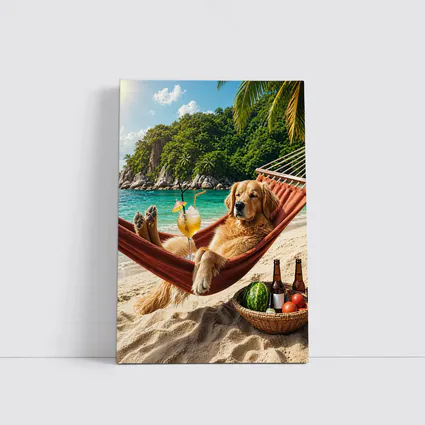 Golden Retriever Relaxing on Beach Hammock
