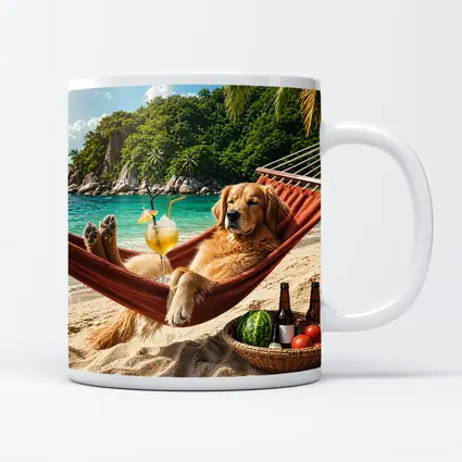 Golden Retriever Relaxing on Beach Hammock
