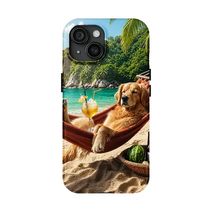 Golden Retriever Relaxing on Beach Hammock
