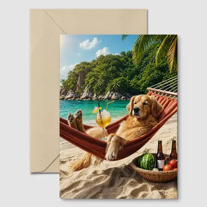 Golden Retriever Relaxing on Beach Hammock