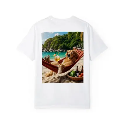 Golden Retriever Relaxing on Beach Hammock