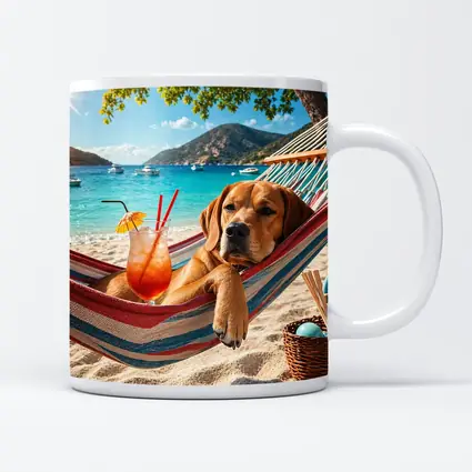 Labrador Relaxing in Beach Hammock with Cocktail