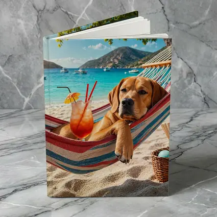Labrador Relaxing in Beach Hammock with Cocktail