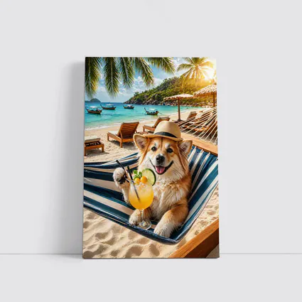 Corgi Dog Relaxing Beach Hammock Cocktail
