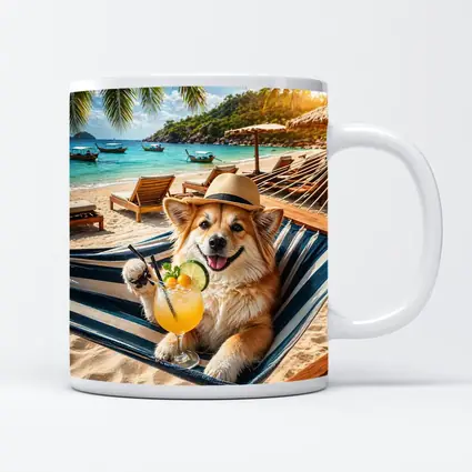 Corgi Dog Relaxing Beach Hammock Cocktail