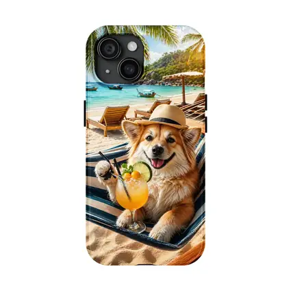 Corgi Dog Relaxing Beach Hammock Cocktail
