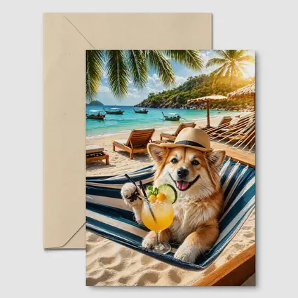 Corgi Dog Relaxing Beach Hammock Cocktail