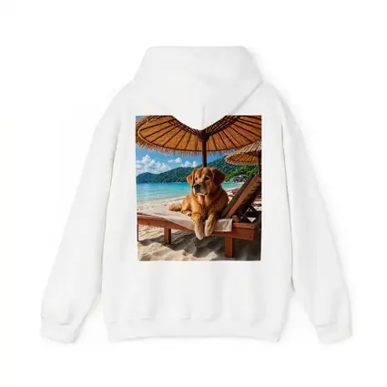 Golden Retriever Relaxing on Beach Sunbed