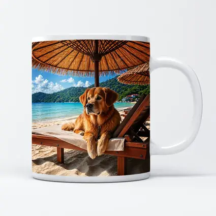 Golden Retriever Relaxing on Beach Sunbed
