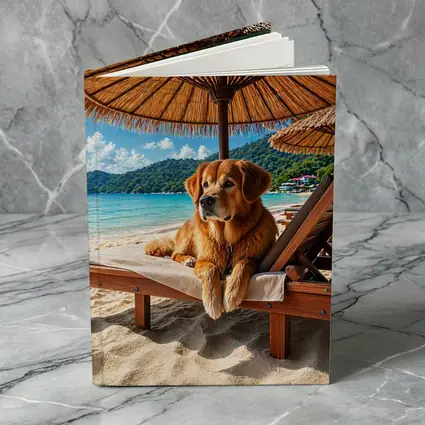 Golden Retriever Relaxing on Beach Sunbed