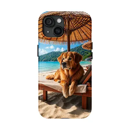 Golden Retriever Relaxing on Beach Sunbed