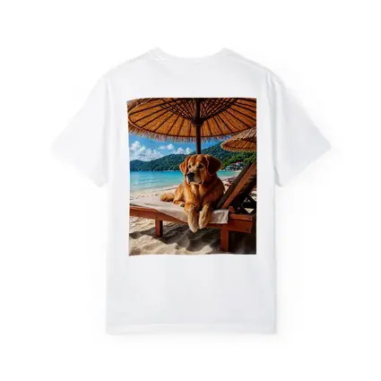 Golden Retriever Relaxing on Beach Sunbed