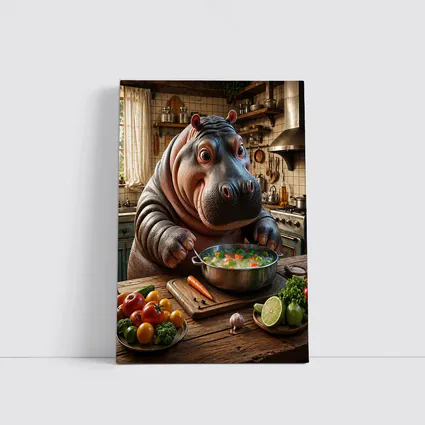 Hippo Chef Cooking Vegetable Soup Rustic Kitchen