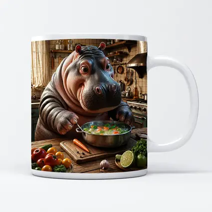 Hippo Chef Cooking Vegetable Soup Rustic Kitchen