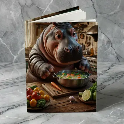 Hippo Chef Cooking Vegetable Soup Rustic Kitchen