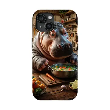 Hippo Chef Cooking Vegetable Soup Rustic Kitchen